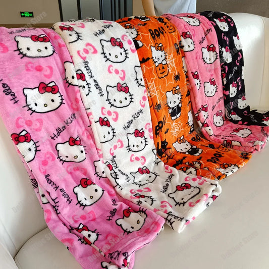 2023 Sanrio Hello Kitty Pajamas Halloween Flannel Fashion Trouserswomen Kawaii Woolen Anime Cartoon Casual Home Pants Autumn