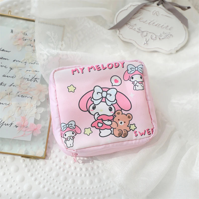 Hello Kitty Sanitary Towel Bags Cartoon Anime Cute Kuromi Coin Purse Fashion Portable Storage Bag Girls Holiday Gifts