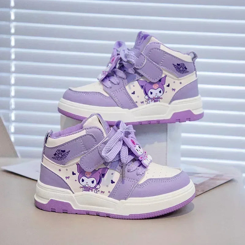 hello kitty Sneakers girls high-top sports shoes kuromi spring and autumn new cartoon casual shoes children's board shoes