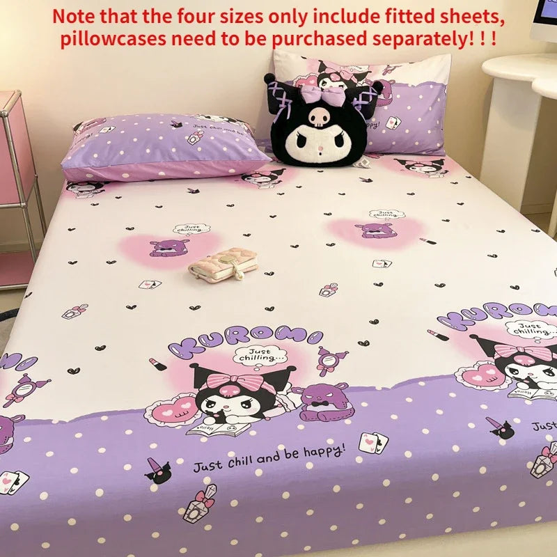 Pure Cotton Fitted Sheet Three-piece Set Hello kitty My Melody Cotton Bedspread Cute Kuromi Full Surround Protective Cover