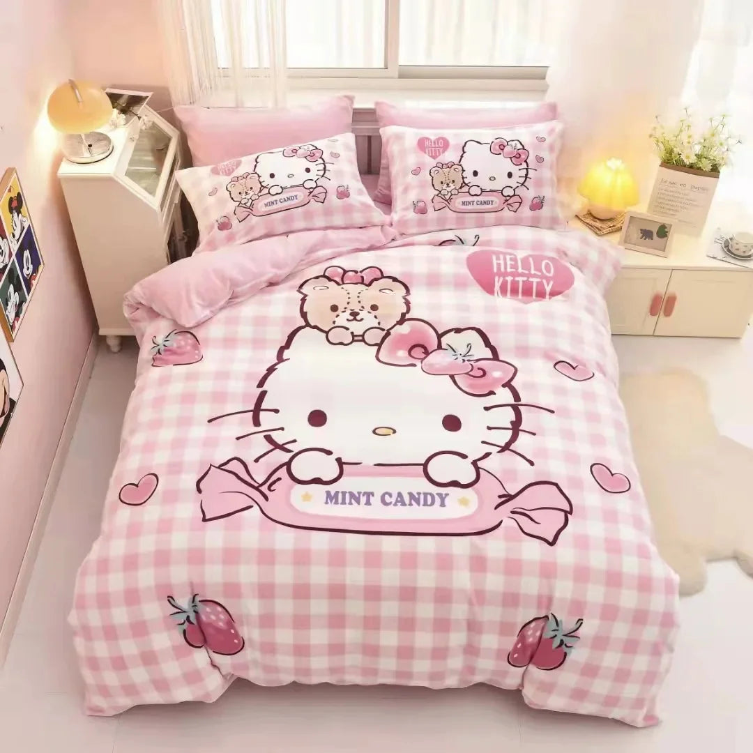 Cute Hello Kitty Cartoon Kids Duvet Cover Bedding Set Comforter Cover for Bedroom Decoration Children Teens Girl Birthday Gifts