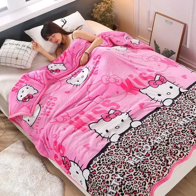 hello kitty comforter Girl Spring Autumn Winter Flannelette Blanket Cartoon Cute Bed Sheet Quilt Student Dormitory duvet