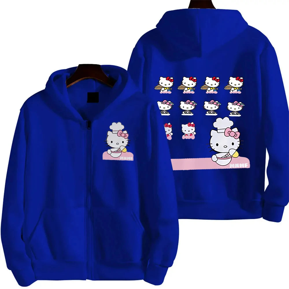 Anime Cute Printed Hoodies Women Cartoon Hello Kitty Y2k Korean Students Loose Sweatshirt Fashion Sweet Cardigan Clothing