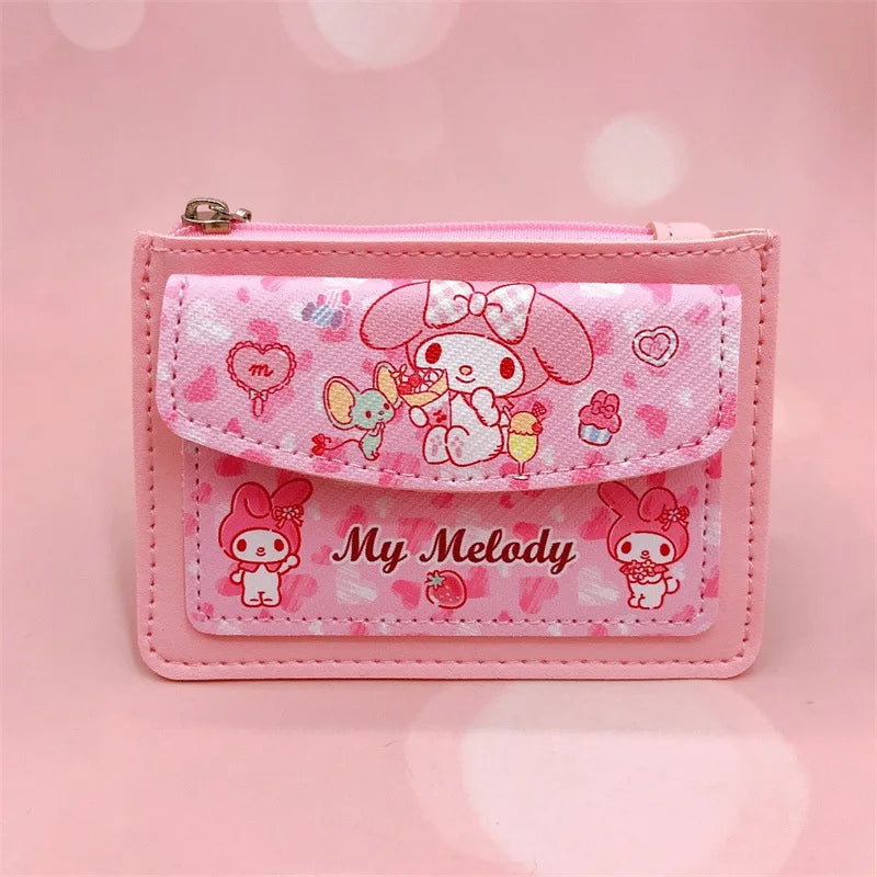 Kawaii Cartoon PU Leather Wallet Anime Hello Kitty Cinnamoroll Kuromi Casual Short Wallets Cute Card Holder Coin Purse