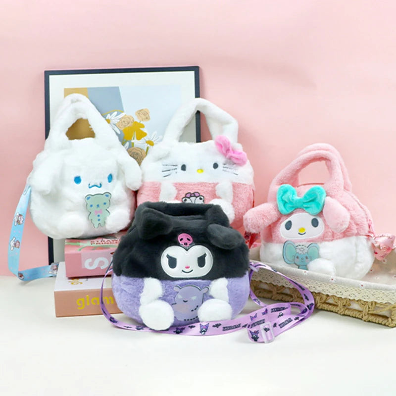 Kawaii Kuromi Cinnamoroll Hello Kitty Soft Plush Shoulder Bag Cartoon My Melody Pompom Purin Pochacco Tote Crossbody Bags  Women