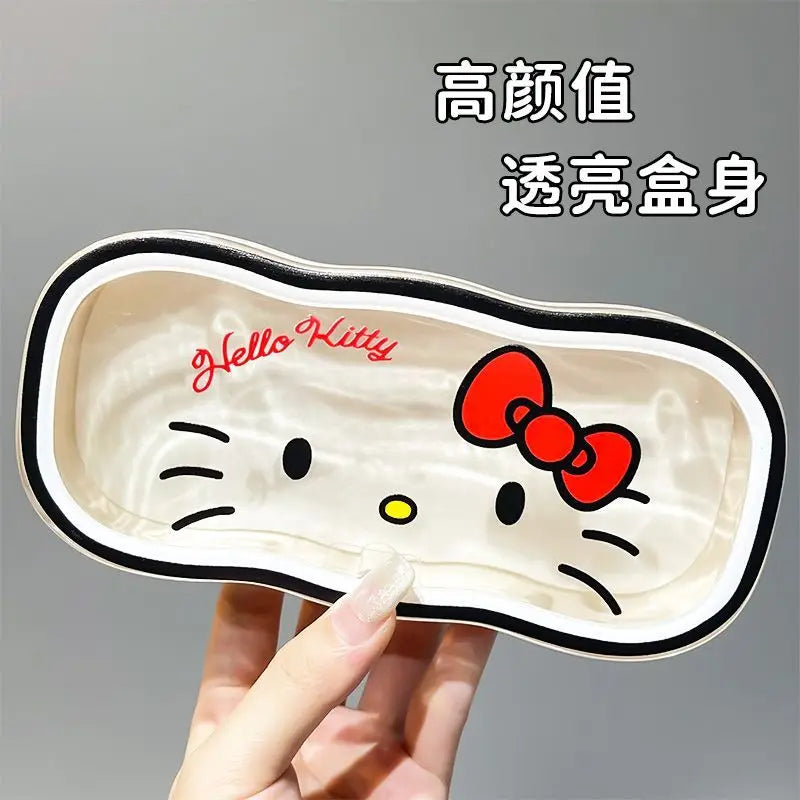 New Hello Kitty Glasses Case Red Storage Box Anime Kawaii Cartoon Transparent Sunglasses Protective Case Girl for Gifts