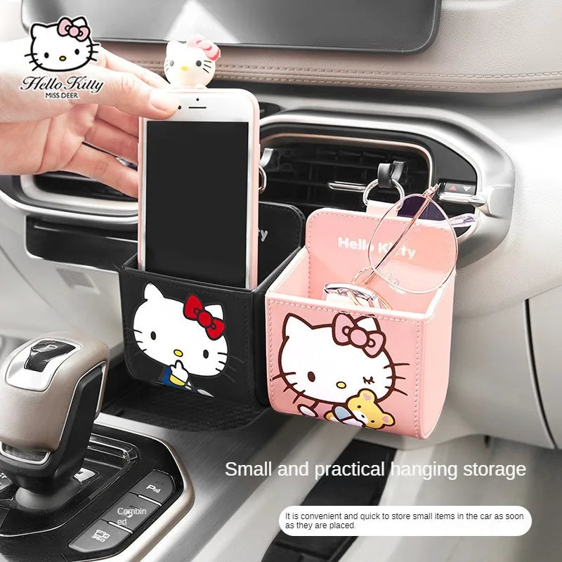 Kawaii KT Cat Car Air Outlet Storage Bag Hello Kitty Storage Box Multifunctional Auto Organizer Box Car Decor Accessories