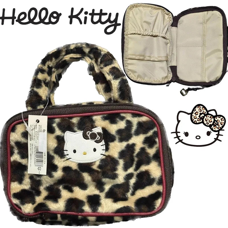 Hello Kitty Leopard Print Makeup Bag Women Zipper Cosmetic Organizer High Capacity Outdoor Girl Storage Make Up Case Gift