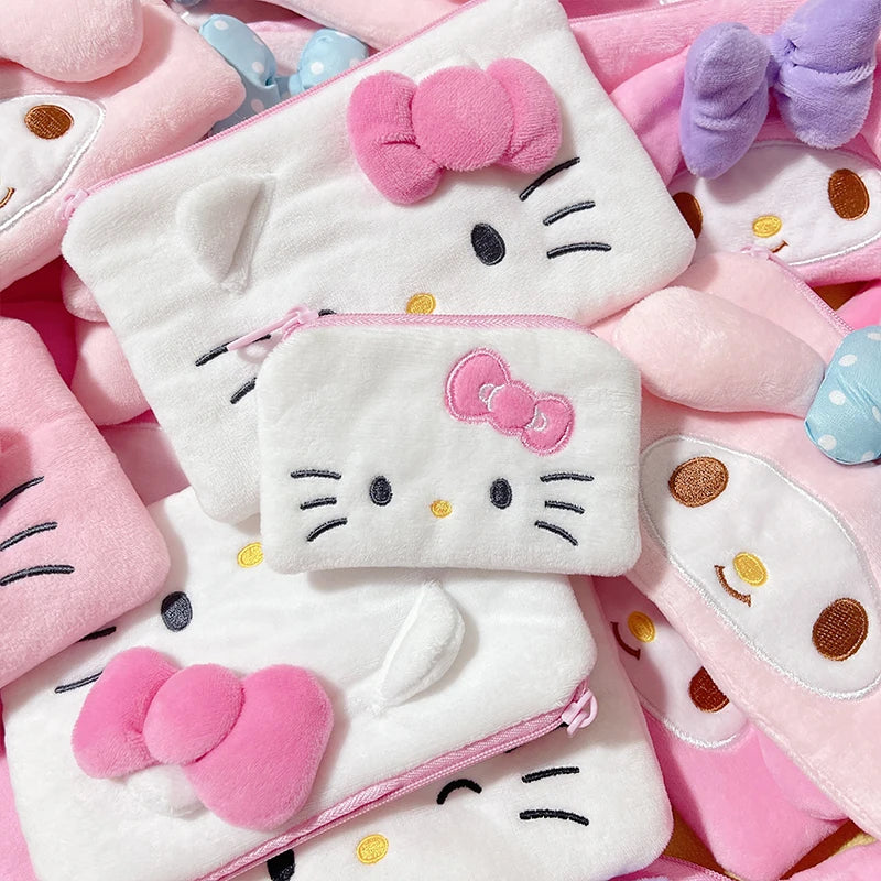 hello kitty cute my melody Melody plush toy coin purse storage bag polka dot bow anime girl birthday gift 16cm wholesale