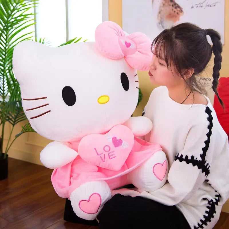 24-55cm Hello Kitty Cat Plush Toys Cartoon KT Cat Plushie Doll Soft Stuffed Anime Pillow Birthday Gifts For Kids Girls