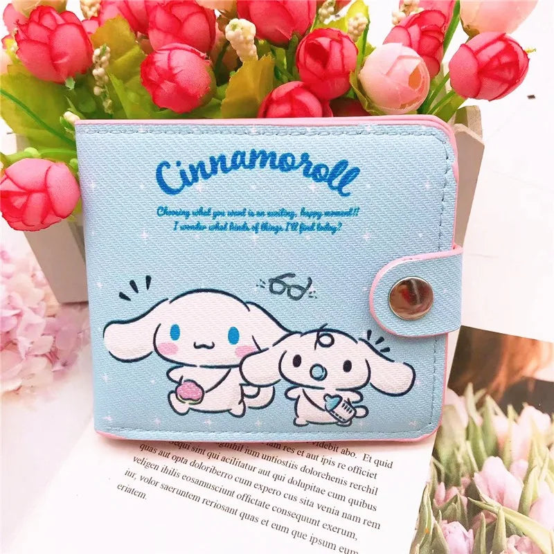 Hello Kitty Cinnamoroll My Melody Kuromi New Pu Casual Money Bag Coin Purse Card package Wallet With Buttons ﻿