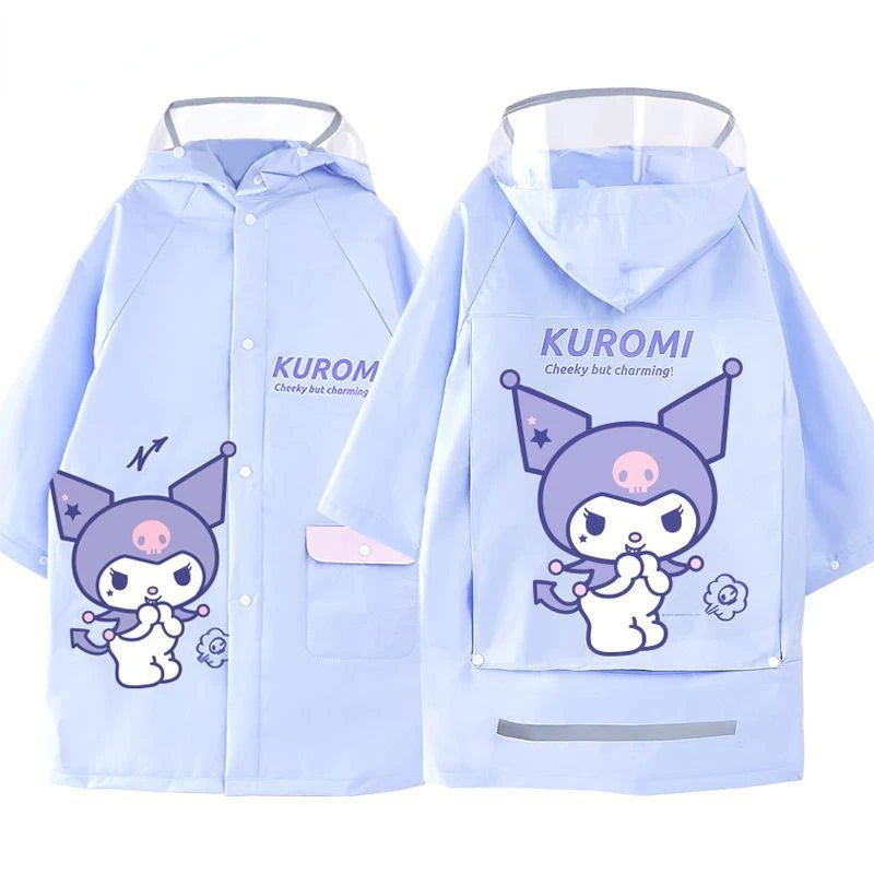 Hello Kitty Raincoat with Bag Bits Big Brim Student Waterproof Clothing for School Cartoon Kuromi Children's Raincoat