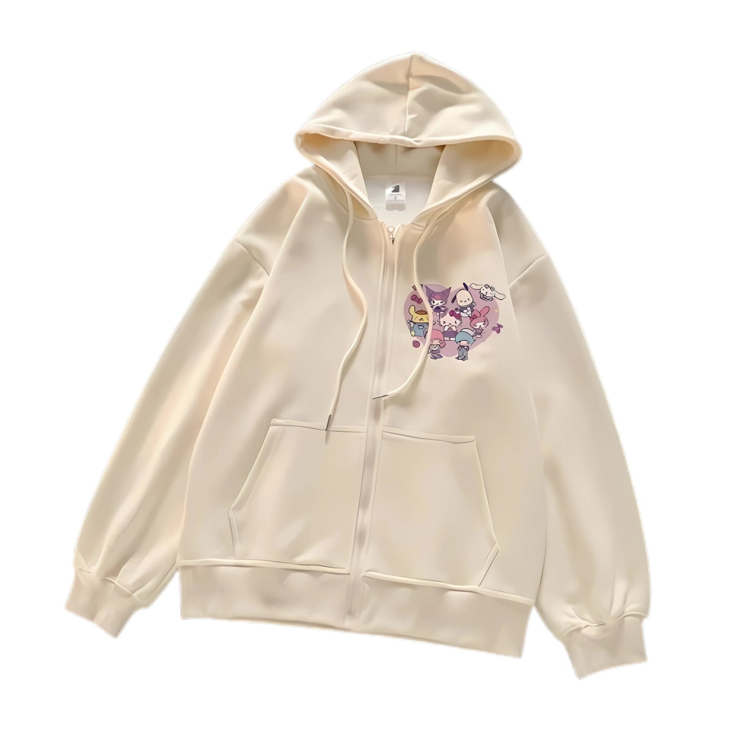 2025 New Hello Kitty Jacket 2000s Zip Hoodie White Sweatshirt Young Women Fall Winter Kawaii Lolita Jacket Student Tops