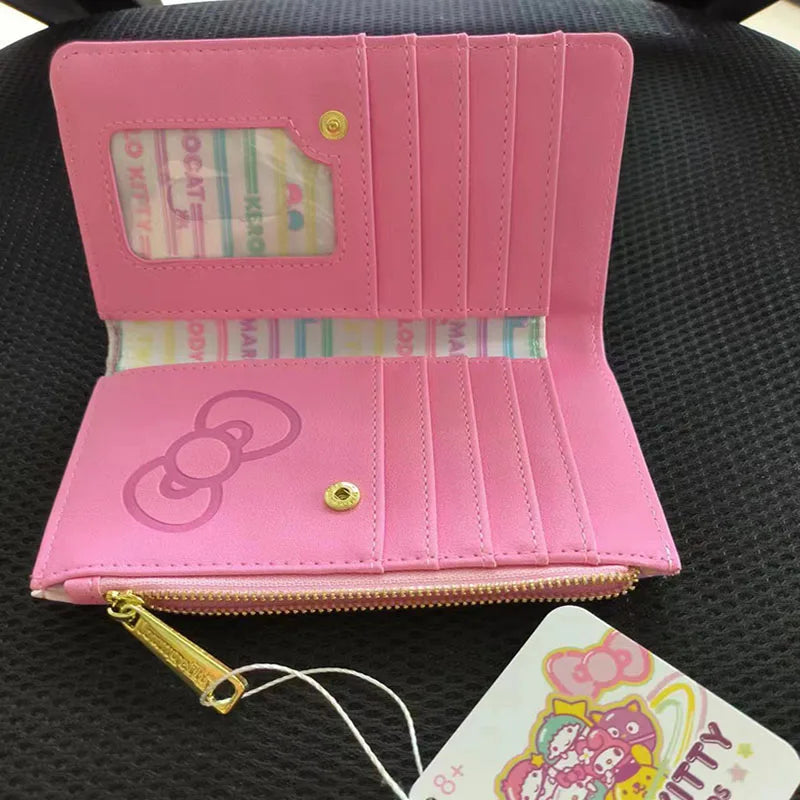 2025 New Hello Kitty Purse Lounge fly Clutch Purse Women's Purse Adult Birthday Gift Card Bag Double Fold Pink Coin Purse