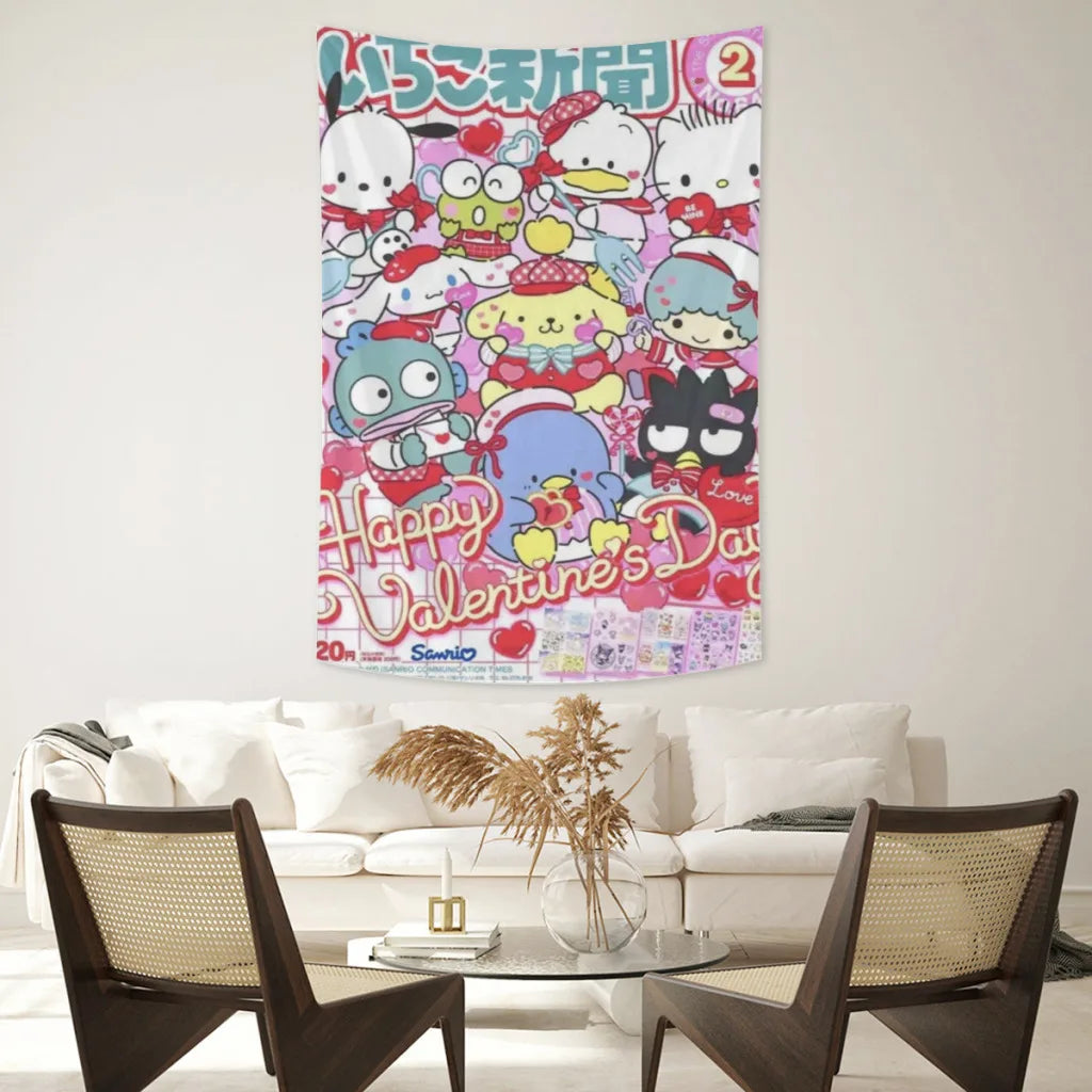 Cute Anime Sanrio Hello Kitty Kawaii Tapestries   Room Decoration Items Home Décor Bedroom Wall Decorating Cloth