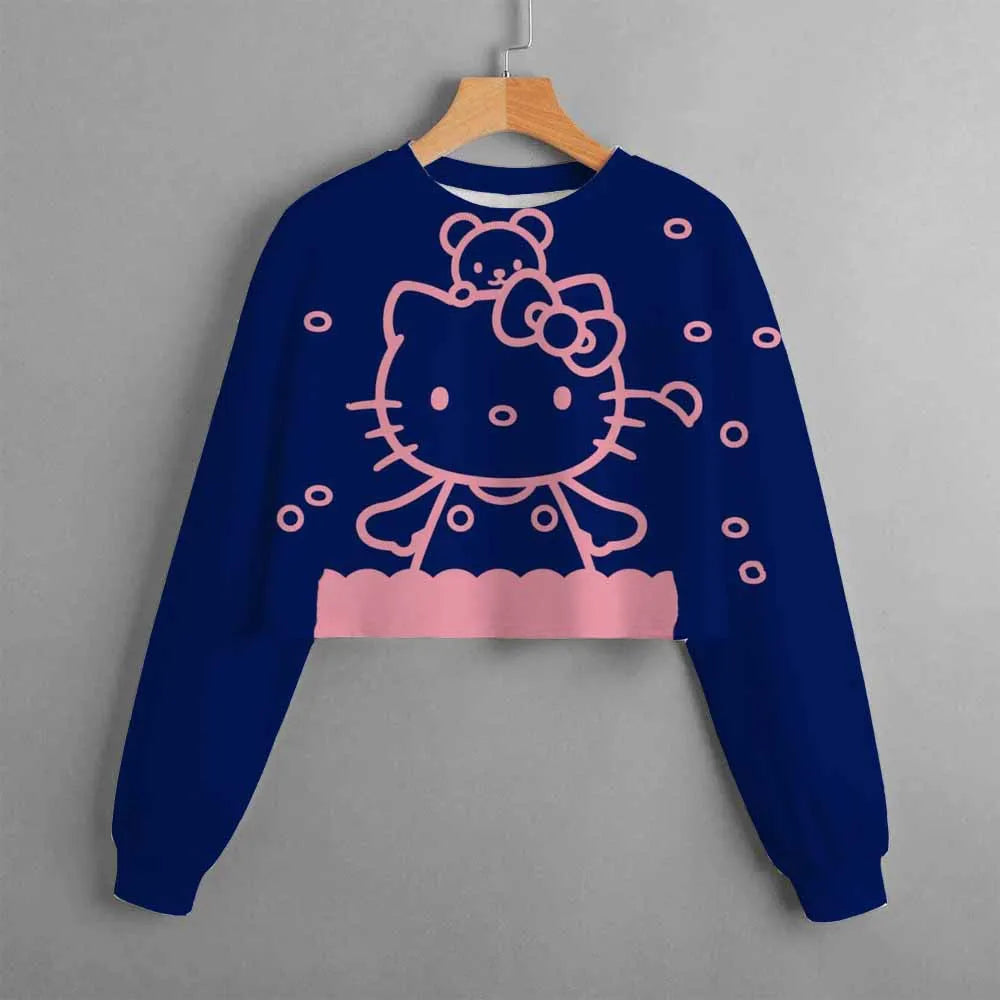 Autumn and winter new Hello Kitty girls short sweater printed hoodie casual cartoon children's clothing comfortable top