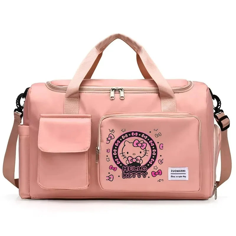 Hello Kitty Women Carry on Travel Bag Large Capacity Gym Weekend Duffle Bags Shoe Compartment Sport Fitness HandBag Girl Gift