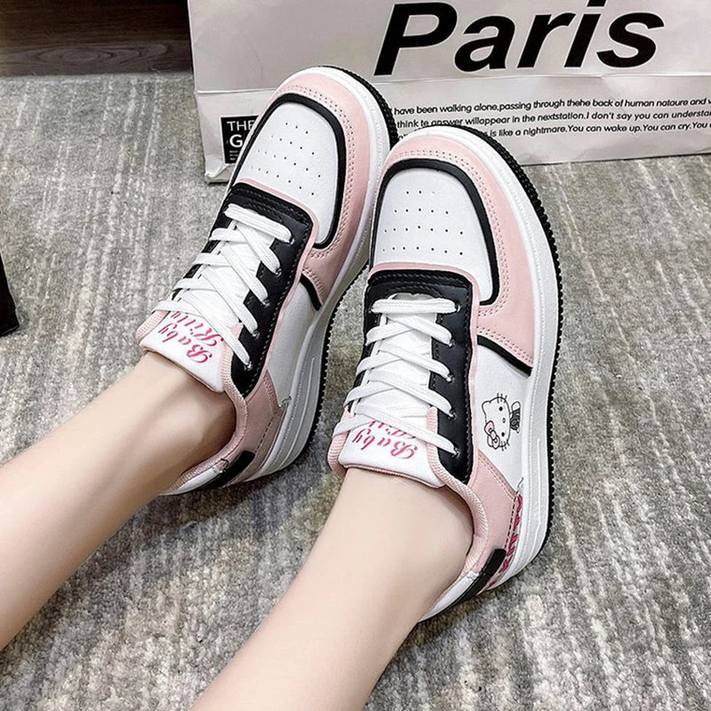 Kawaii Hello Kitty Kuromi Women's Shoes Fashion Breathable Sneaker Leather Cartoon Cute Female Sneakers