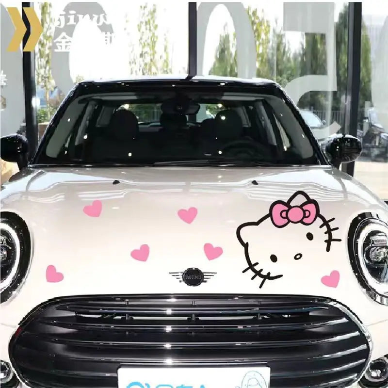 Sanrio Hello Kitty Hood Car Sticker Cartoon Anime Kt Cat Cute Flower Hood Car Body Decoration Cars Door Stickers Diy Toys Gifts