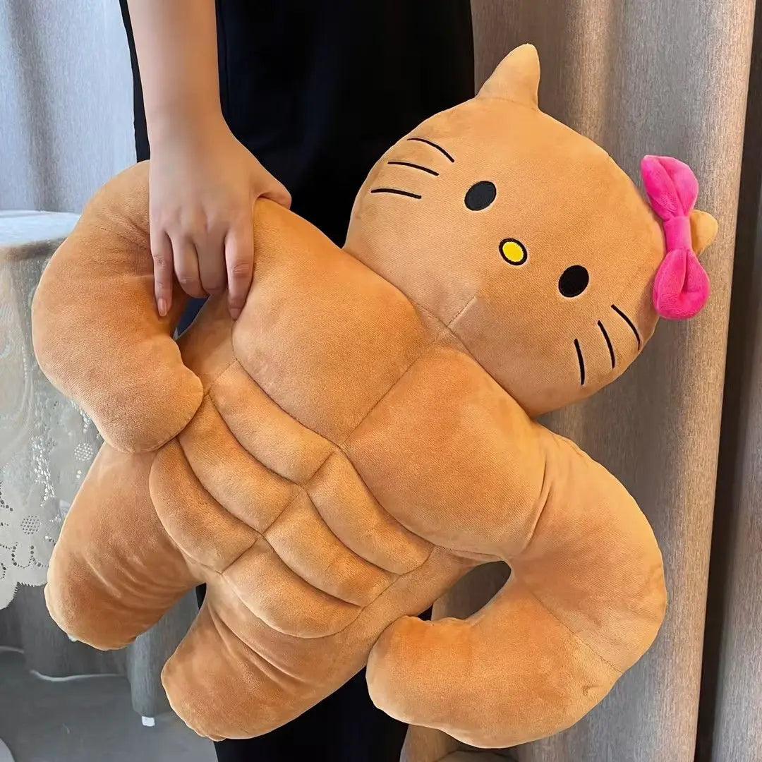 45cm Cute Funny Muscular Black Leather HelloKitty Plush Toy Doll Sleeping Pillow Gift Ornament