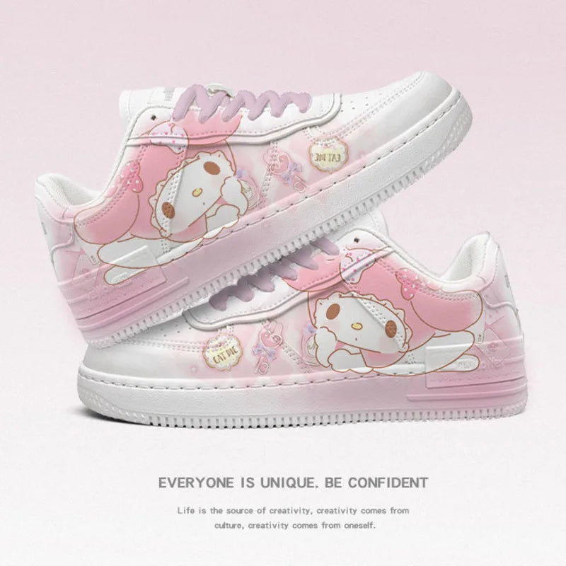 Cartoon New Print Luxury Shoes Cinnamoroll Kuromi Melody Fashion Versatile Sneakers Y2k Women Cute White Flat Board Shoes