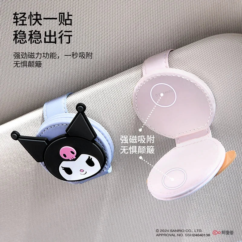 Kuromi Universal Car Sunglasses Clip Kawaii Hello Kitty My Melody Auto Sun Visor Glasses Box Holder Stand Fastener Case