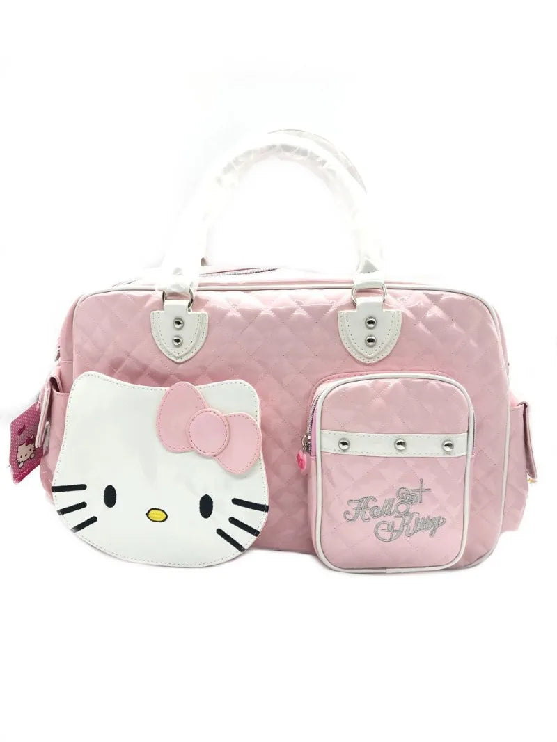 Hello Kitty Bag Cute Pink Handbag PU Glossy Travel Bag for Girls Fashion Crossbody Bag Carry on Luggage Backpack