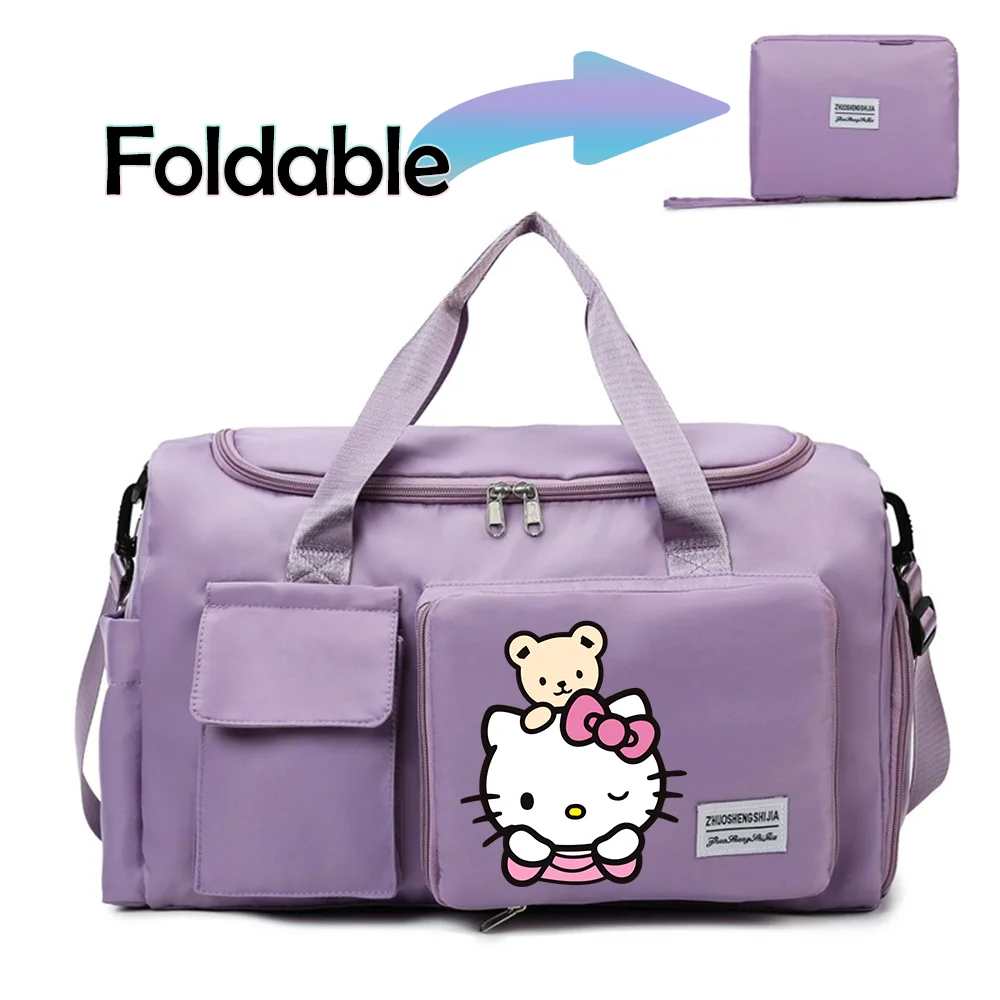 Hello Kitty Cartoon Travel Bag Large Capacity Storage Shoulder Bags Gym Duffle Pack with Shoe Compartment Portable HandBag