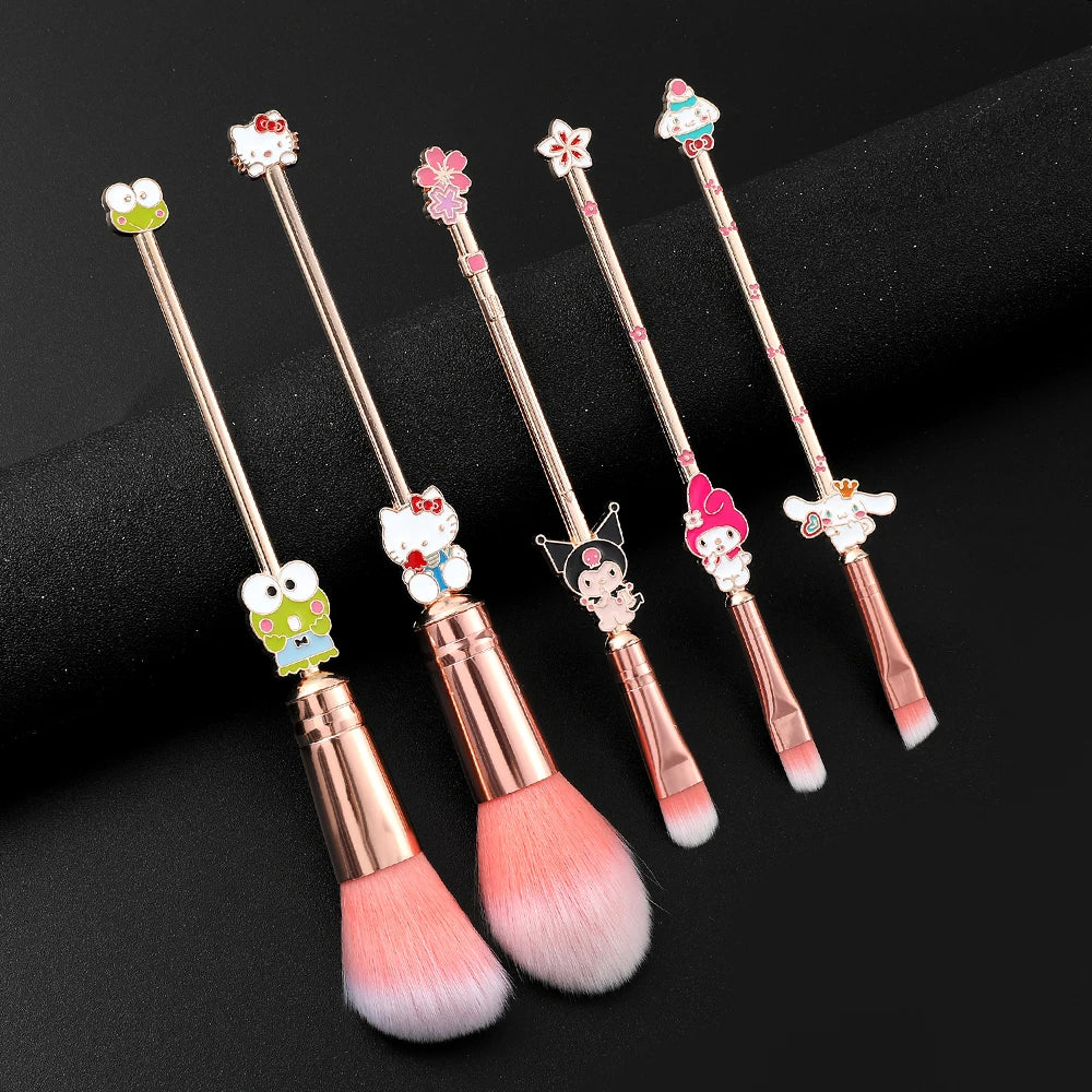 5Pcs/Set Kitty Cat Makeup Brushes Kawaii Cartoon Kuromi Foundation Blending Blush Concealer Eyebrow Powder Brush With Pouch