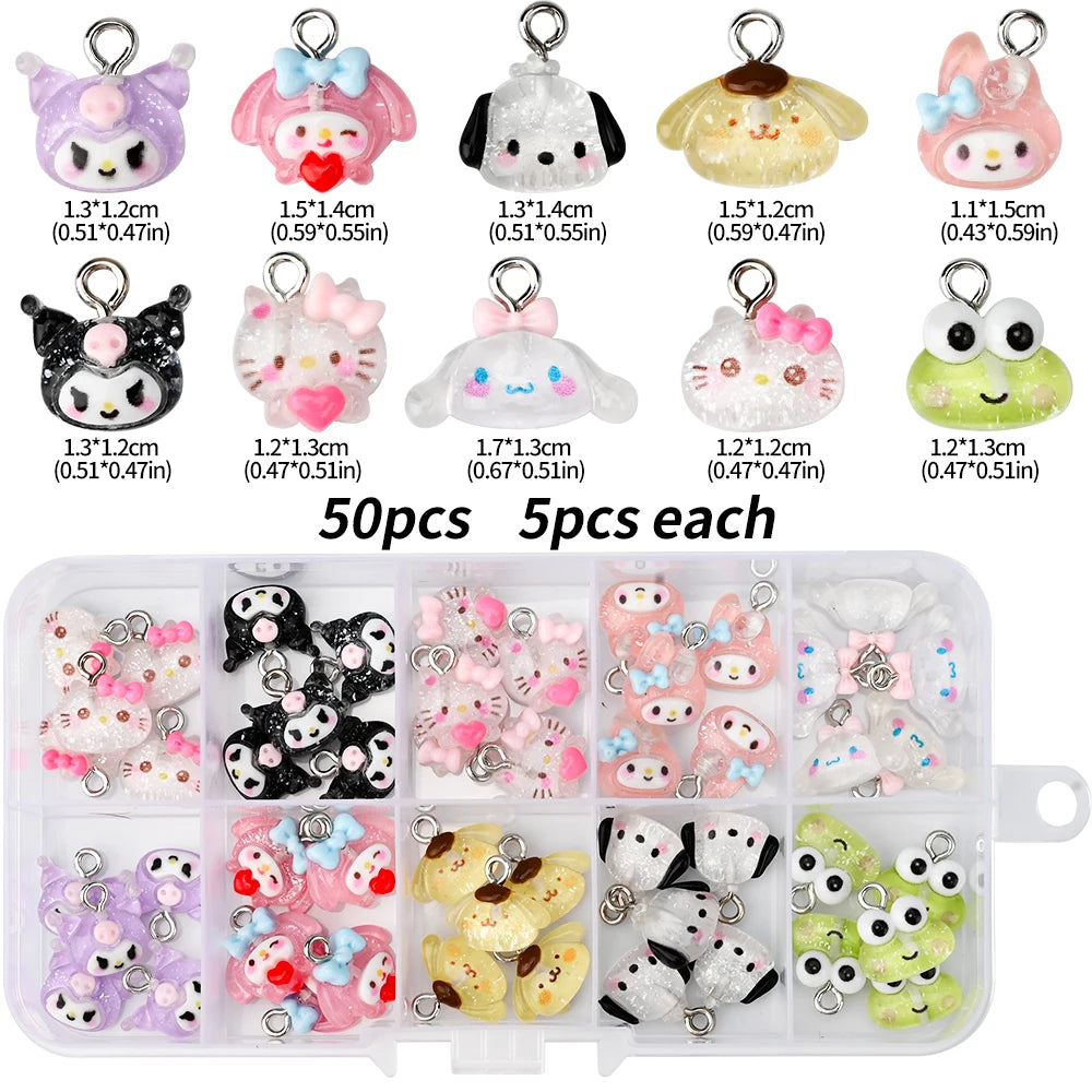 10/35/50Pcs Kawaii Nail Charms Funny Cute Hellokitty/Kuromi/Melody Charms Pendant for DIY Earring Keychain Jewelry Making