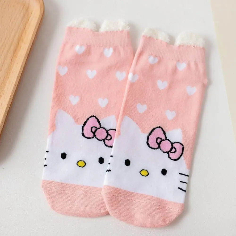 Socks Woman My Melody Kuromi Hello Kitty Calcetines Anime Character Cute Short Harajuku Cotton Casual Girls Socks