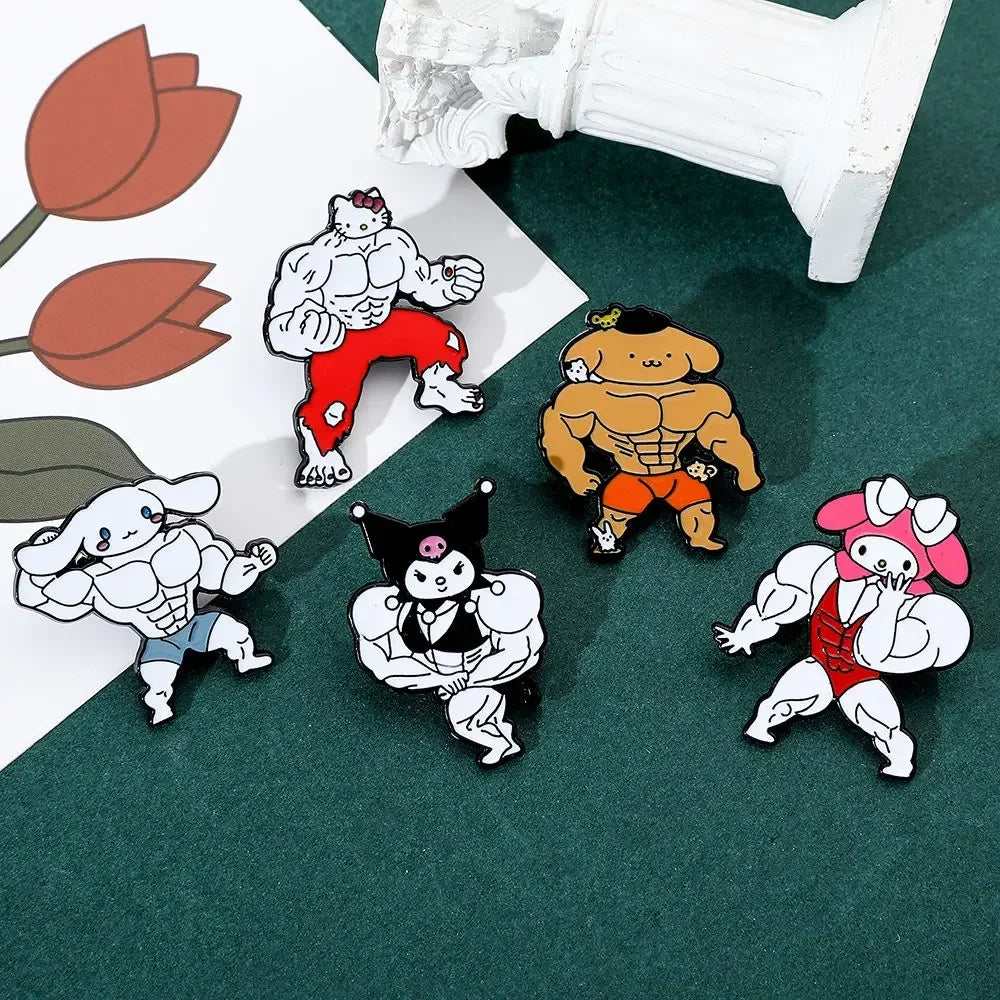 Kuromi brooch cute cartoon muscle my melody and hello kitty bodybuilding king kong barbie kawaii jewelry