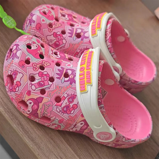 Children Slippers Hello Kitty Kuromi Summer Girls Cartoon Non-slip Soft-soled Wrap Toe Sandals Suitable for age 3-15 Girl Gift ﻿