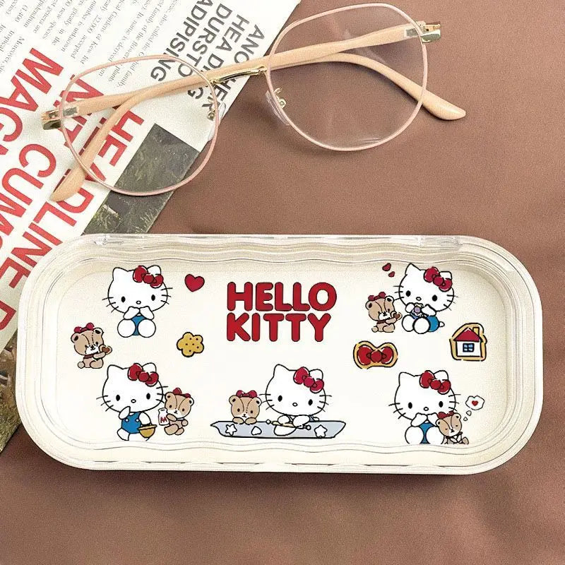 New Hello Kitty Glasses Case Red Storage Box Anime Kawaii Cartoon Transparent Sunglasses Protective Case Girl for Gifts