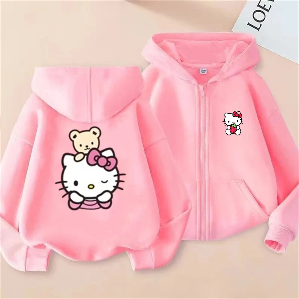 Hello Kitty Children Hoodies Zipper style Pink Coat  Girls Boys Age 3-12 Pullover Leisure Kids  Sweatshirt Autumn festival gifts