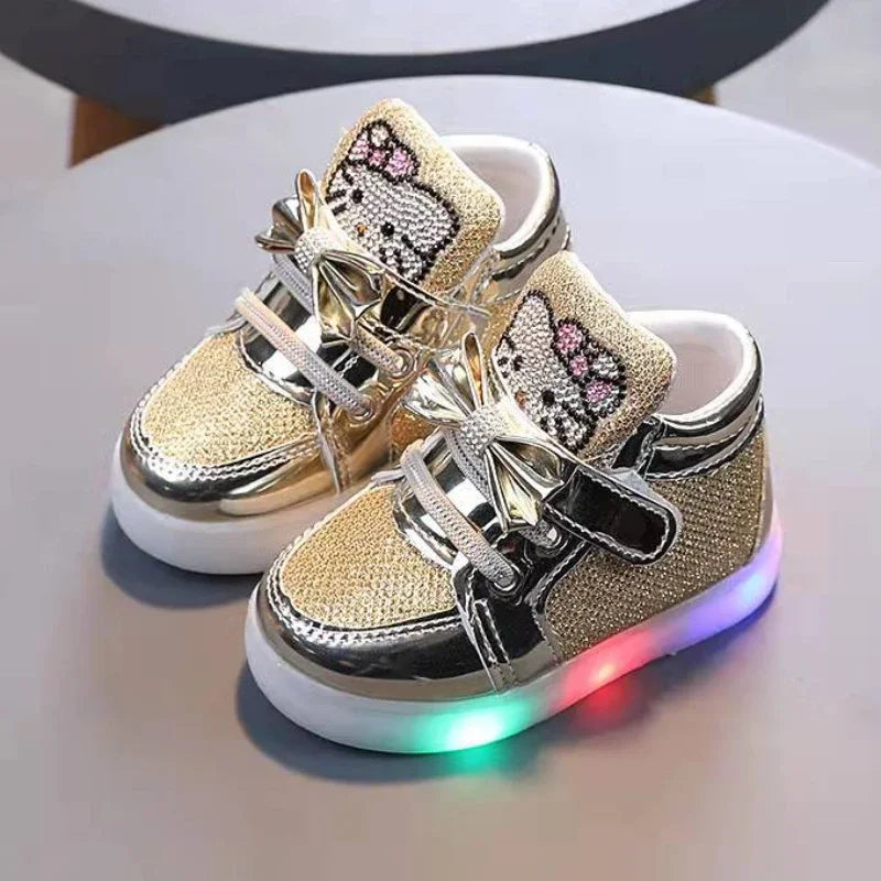 Children Luminous Shoes Boys Girls Hello Kitty Shoes Flashing Lights Fashion Sneakers Toddler Little Kid LED Sneakers