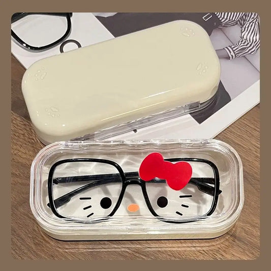 kawaii Hello Kittys Glasses Case Anime Kt Cartoon Cute Sunglasses Myopia Glasses Storage Box Travel Student Toys Girls Kids Gift