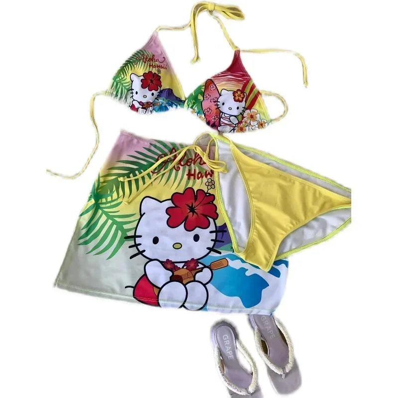 Hello Kitty Hawaii split swimsuit suit for women in summer kawaii hot girl small breasts push up bikini beach wear surfing suit