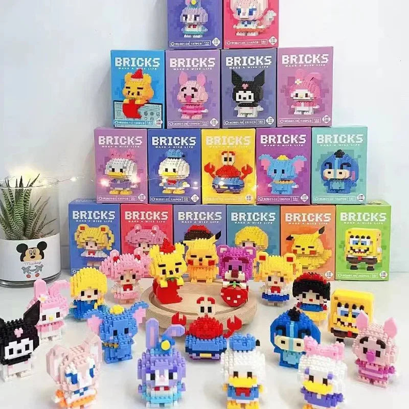 Kuromi Action Figure Building Blocks for Lego Children Toys Pikachu Anime Figure Stitch 3D Puzzle Kawaii Hello Kitty Toys Gifts