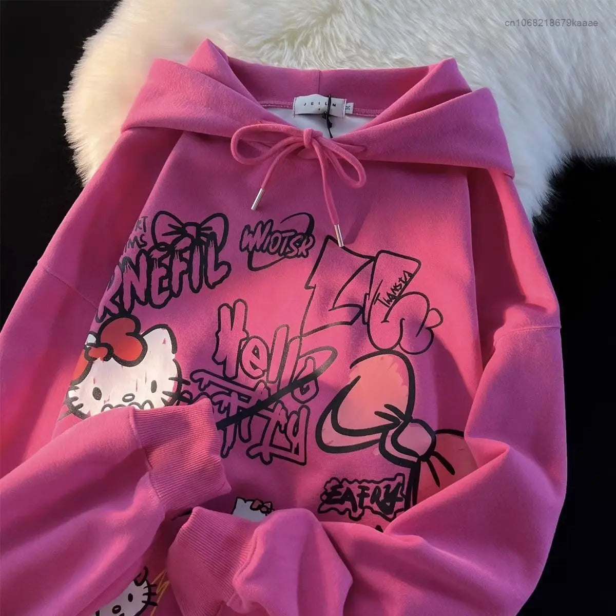 Hello Kitty New Print Tops Hooded Women Men Autumn Winter Aesthetic Loose Sweatshirts Y2k Cute Pullovers Fashion Clothes