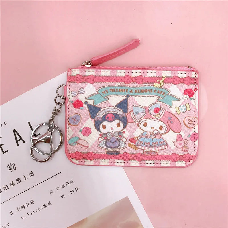 Hello Kitty Coin Purse My Melody Bag Kawaii Wallet Anime Pompom Purin Cinnamoroll Card Holder Children Pu Wallet Gifts