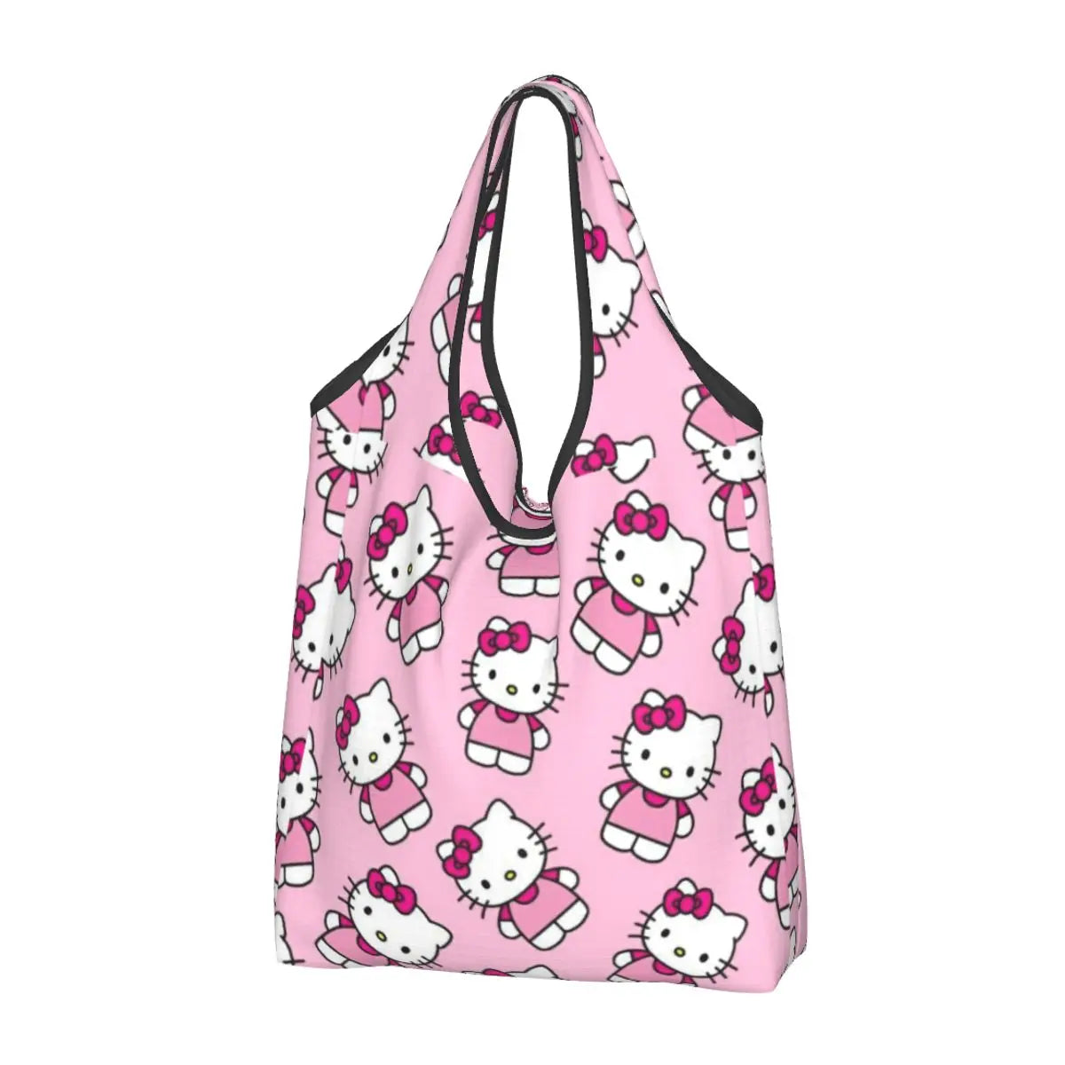 Custom Hello Kitty Groceries Shopping Bag Funny Shopper Shoulder Tote Bags Large Capacity Portable Handbag