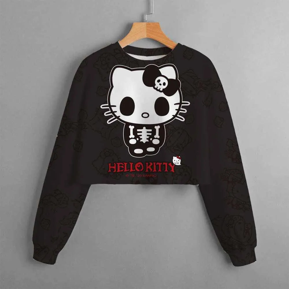 Autumn and winter new Hello Kitty girls short sweater printed hoodie casual cartoon children's clothing comfortable top