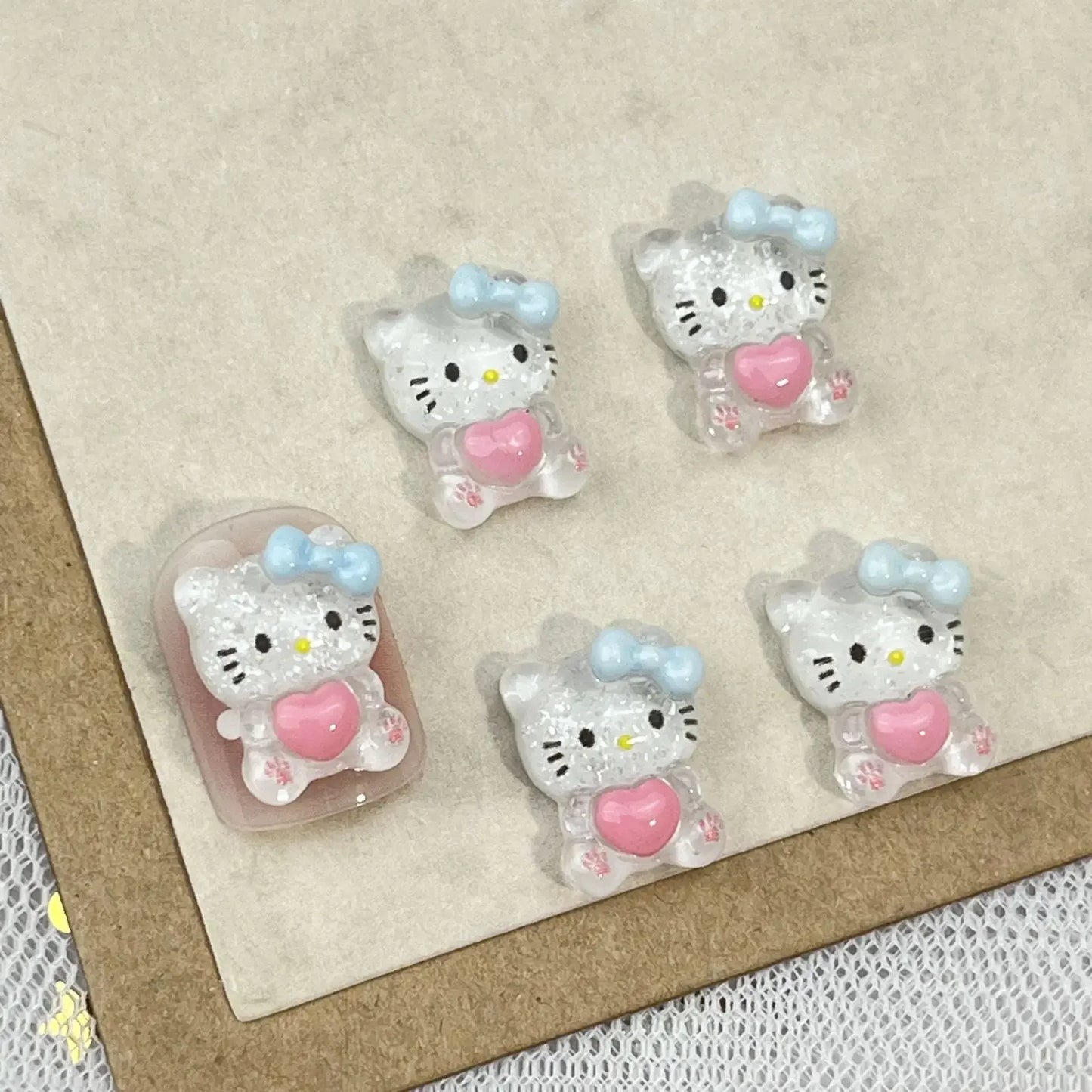 20Pcs Kawaii Sunglasses Hello Kitty Nail Accessories Diy Transparent Glitter Powder Cherry Bear Phone Case Decoration