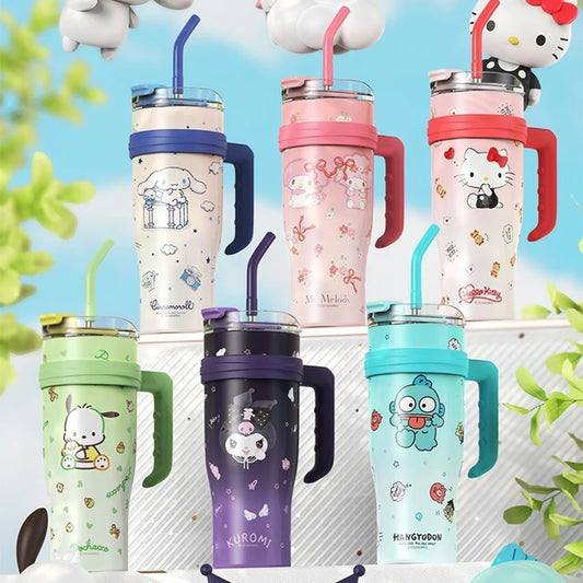 Sanrio 304 Stainless Steel Insulated Cup Large Capacity with Handle Thermos Bottle Cute Hello Kitty Kuromi Melody Holiday Gift