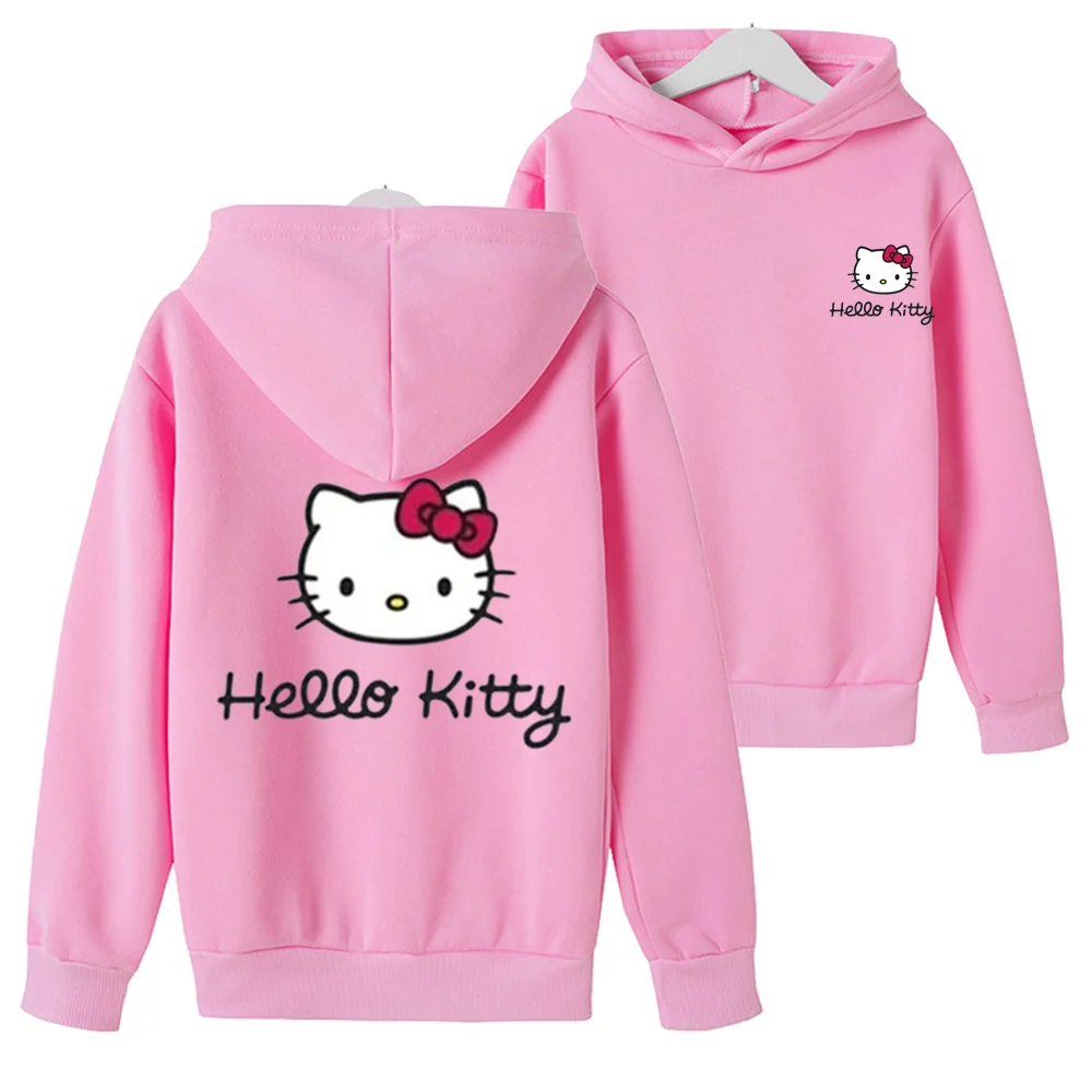 New red Leisure Sweatshirt Hello Kitty Kids Clothing  Age 3-12 Toddler Top Children's Hoodie print Boy Girls' Coat Long Sleeve