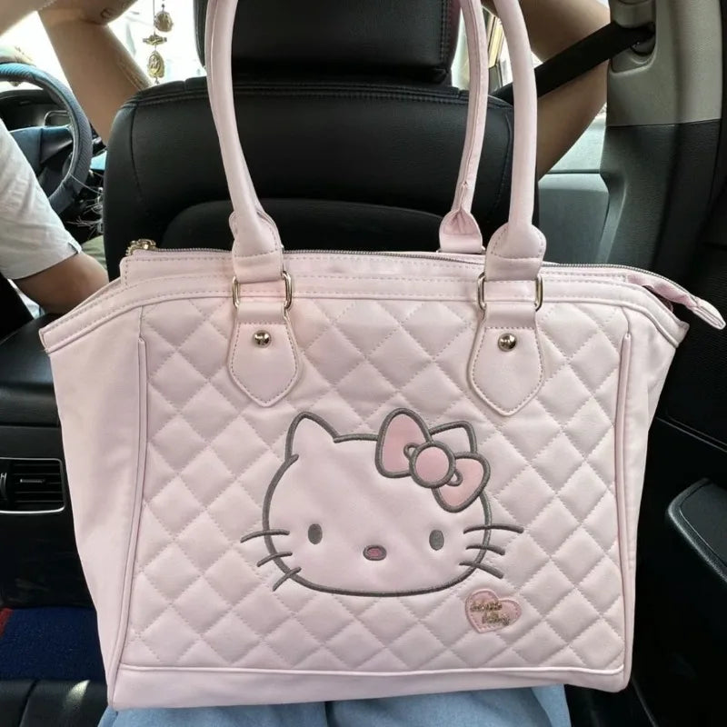 Pink Tote Bags for Women Hello Kitty Embroidery Cartoon Fashion Shoulder Bag Cute Large Capacity Kawaii Female New Handbag