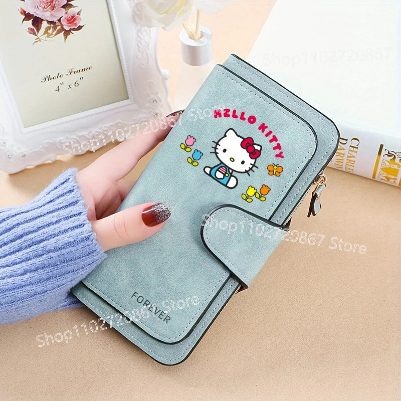 New Hello Kitty Wallet Women Anime Cartoon Fashion Multi-Card Slot Purse  Buckle Nubuck Material Two-color Fabric Wallets Gift