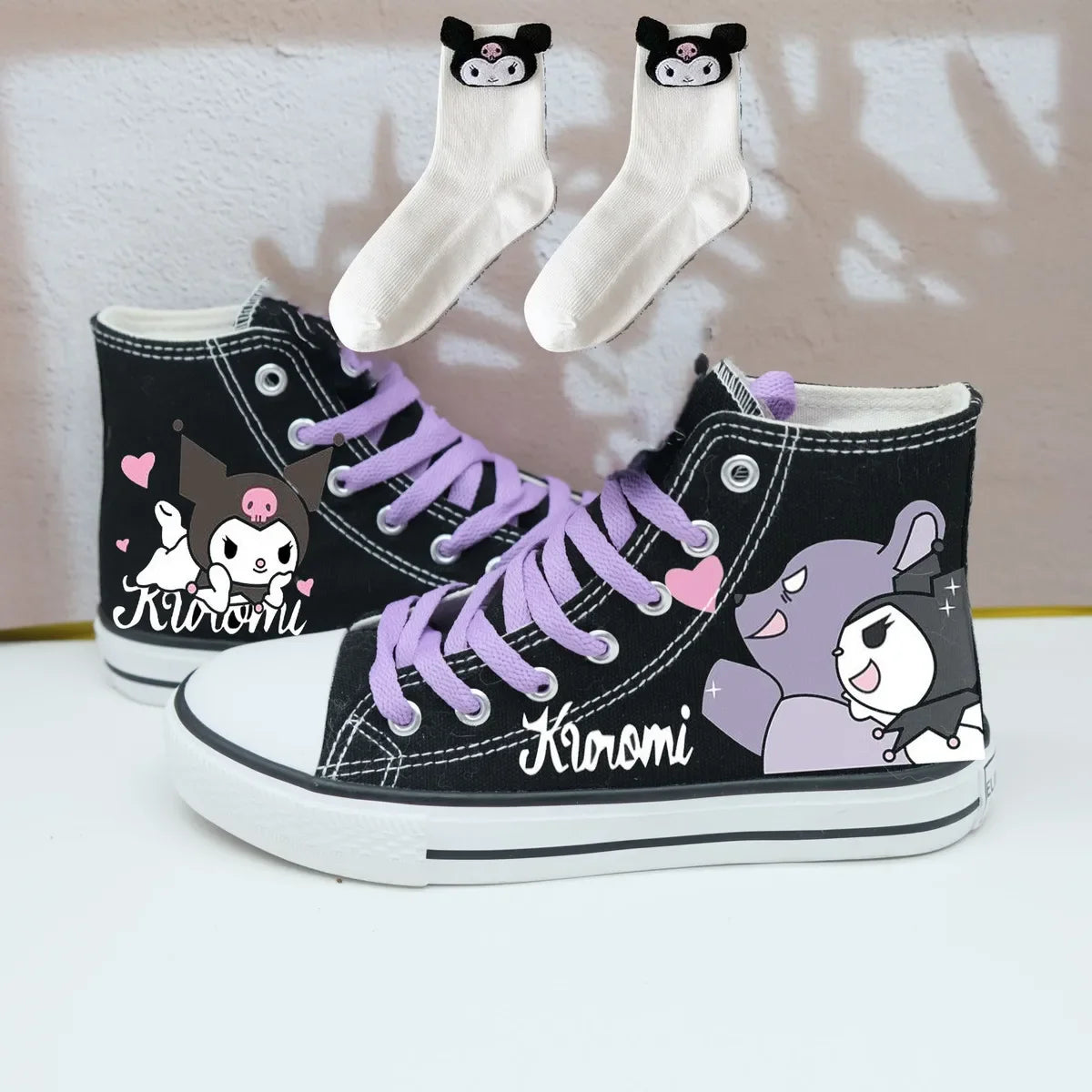 Original Kuromi High Top Canvas Shoes Rubber Non-slip Canvas Shoes Kawaii Student Japanese Girl Cute Cartoon Sneakers