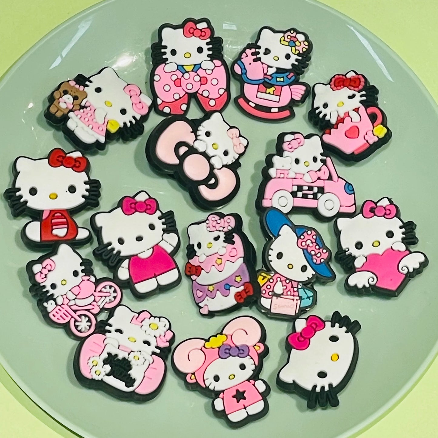 Hot Sales 1-15pcs Hello Kitty PVC Adorable Shoes Buckle Charms Kids Sandals Decorations Fit Birthday Gifts